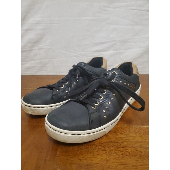 BORN Sneakers BLACK Leather Casual Studded Lace Up Shoes Loafers‎ Size 7 - Picture 1 of 7